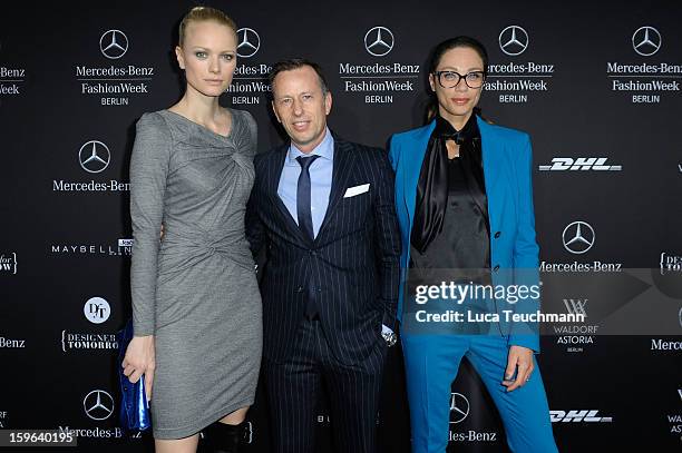Franziska Knuppe, Dieguez Dirk Reichert and Lilly Becker attend the Laurel Autumn/Winter 2013/14 fashion show during Mercedes-Benz Fashion Week...