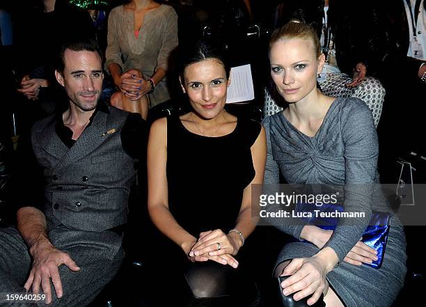 Joseph Fines, Maria Dolores Dieguez and Franziska Knuppe attend the Laurel Autumn/Winter 2013/14 fashion show during Mercedes-Benz Fashion Week...