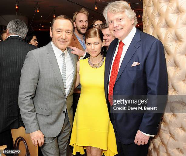 Kevin Spacey, Kate Mara and Lord Michael Dobbs attend an after party celebrating the Red Carpet Premiere of the Netflix original series 'House of...