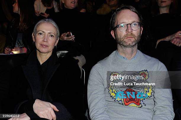 Christiane Arp and Marcus Luft attend the Laurel Autumn/Winter 2013/14 fashion show during Mercedes-Benz Fashion Week Berlin at Brandenburg Gate on...