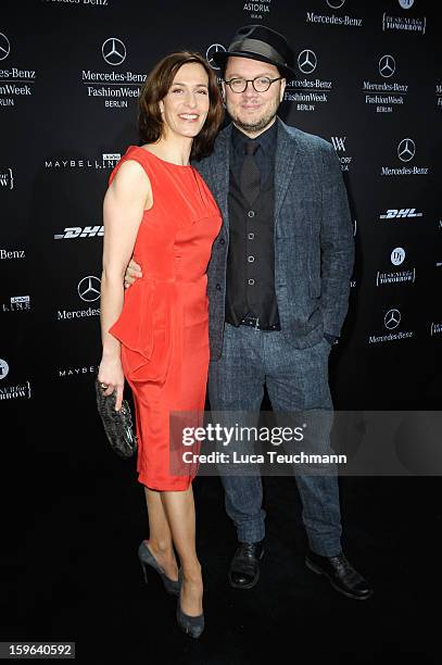 Ulrike Frank and Marc Schubring attend Guido Maria Kretschmer Autumn/Winter 2013/14 fashion show during Mercedes-Benz Fashion Week Berlin at...