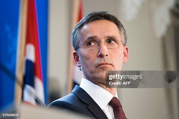 Prime Minister Jens Stoltenberg addresses a press conference on January 17, 2013 in Oslo, Norway to inform about the hostage situation in IN Amenas...