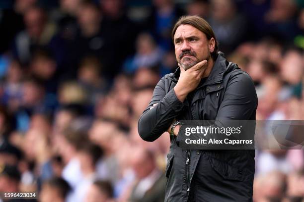 Manager Daniel Farke of Leeds United reacts during the Sky Bet Championship match between Leeds United and Cardiff City at Elland Road on August 06,...