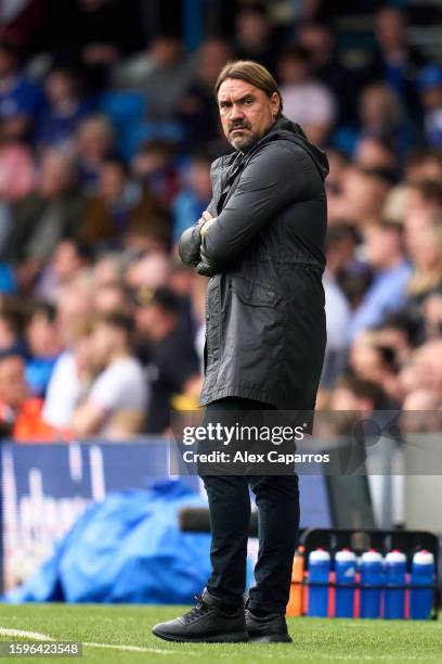 Manager Daniel Farke of Leeds United looks on during the Sky Bet Championship match between Leeds United and Cardiff City at Elland Road on August...