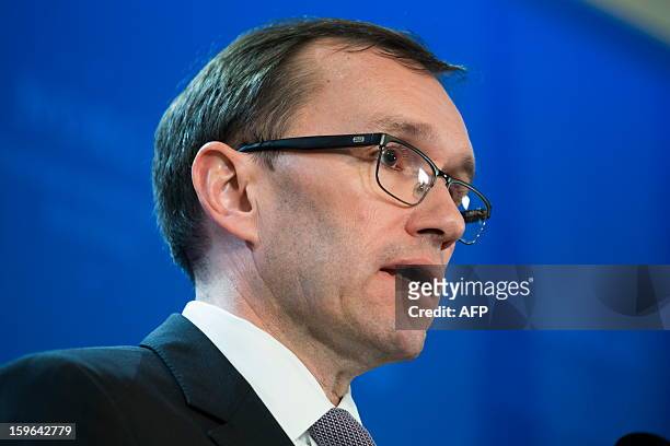Minister Of Foreign Affairs Espen Barth Eide addresses a press conference on January 17, 2013 in Oslo, Norway to inform about the hostage situation...