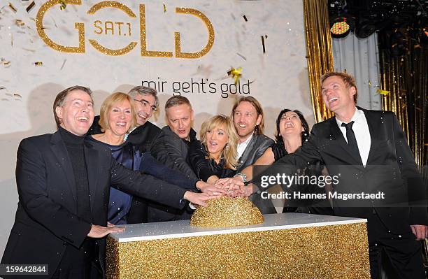 Ulrich Meyer, Gaby Papenburg, Juergen Hoerner, Katja Hofem, Marc Rasmus, Petra Glinski and Christian Muerau start the Sat.1 GOLD TV Channel Launch at...