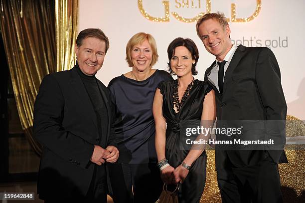 Ulrich Meyer, Gaby Papenburg, Petra Glinski and Christian Muerau start the Sat.1 GOLD TV Channel Launch at the Filmcasino on January 17, 2013 in...