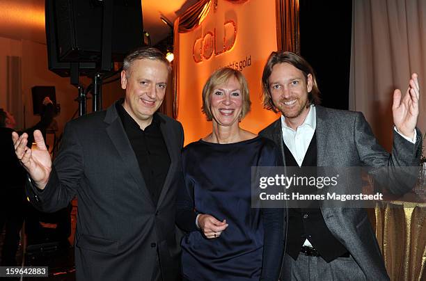 Juergen Hoerner, Gaby Papenburg and Marc Rasmus attend the Sat.1 GOLD TV Channel Launch at the Filmcasino on January 17, 2013 in Munich, Germany.