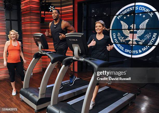 Kelly and Michael take The President's Challenge: Adult Fitness Test with Meaghan B. Murphy, deputy editor at SELF magazine, on LIVE! with Kelly and...