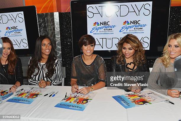 Una Healy, Rochelle Humes, Frankie Sandford, Vanessa White and Mollie King of The Saturdays promote "Chasing The Saturdays" at the NBC Experience...