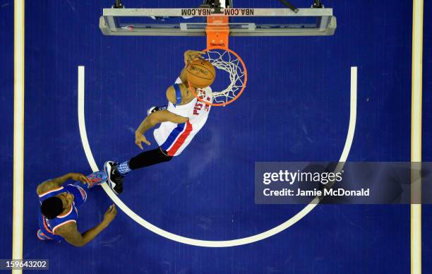 Charlie Villanueva of Detroit Pistons shoots a basket during the NBA London Live 2013 game between New York Knicks and the Detroit Pistons at the O2...