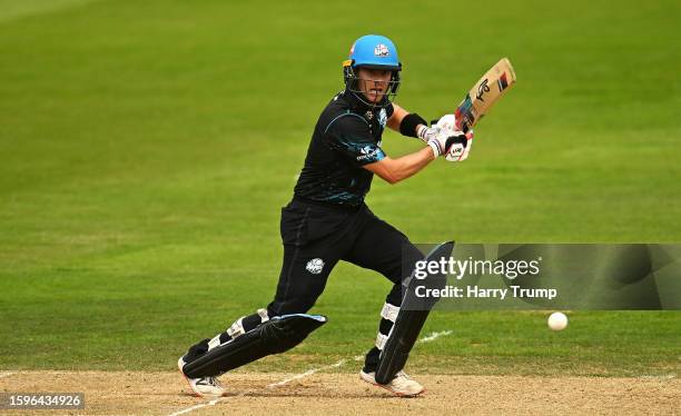 Jake Libby of Worcestershire plays a shot during the Metro Bank One Day Cup match between Somerset and Worcestershire at The Cooper Associates County...