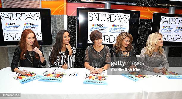 Una Healy, Rochelle Humes, Frankie Sandford, Vanessa White and Mollie King of The Saturdays promote "Chasing The Saturdays" at the NBC Experience...