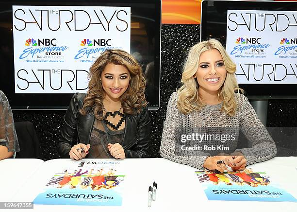 Vanessa White and Mollie King of The Saturdays promote "Chasing The Saturdays" at the NBC Experience Store on January 17, 2013 in New York City.