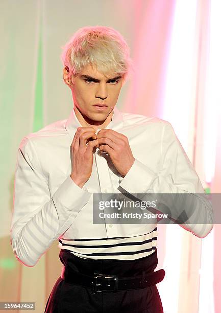 Model poses during the Jean Paul Gaultier Menswear Autumn / Winter 2013/14 show as part of Paris Fashion Week on January 17, 2013 in Paris, France.