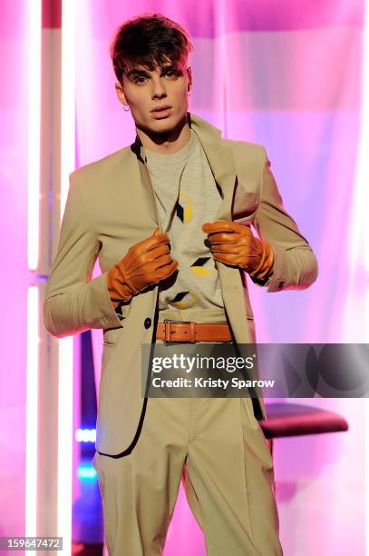 Model poses during the Jean Paul Gaultier Menswear Autumn / Winter 2013/14 show as part of Paris Fashion Week on January 17, 2013 in Paris, France.