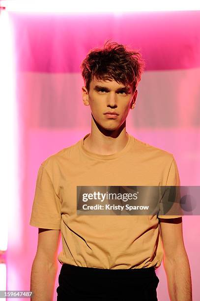 Model poses during the Jean Paul Gaultier Menswear Autumn / Winter 2013/14 show as part of Paris Fashion Week on January 17, 2013 in Paris, France.