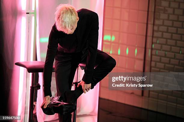 Model poses during the Jean Paul Gaultier Menswear Autumn / Winter 2013/14 show as part of Paris Fashion Week on January 17, 2013 in Paris, France.