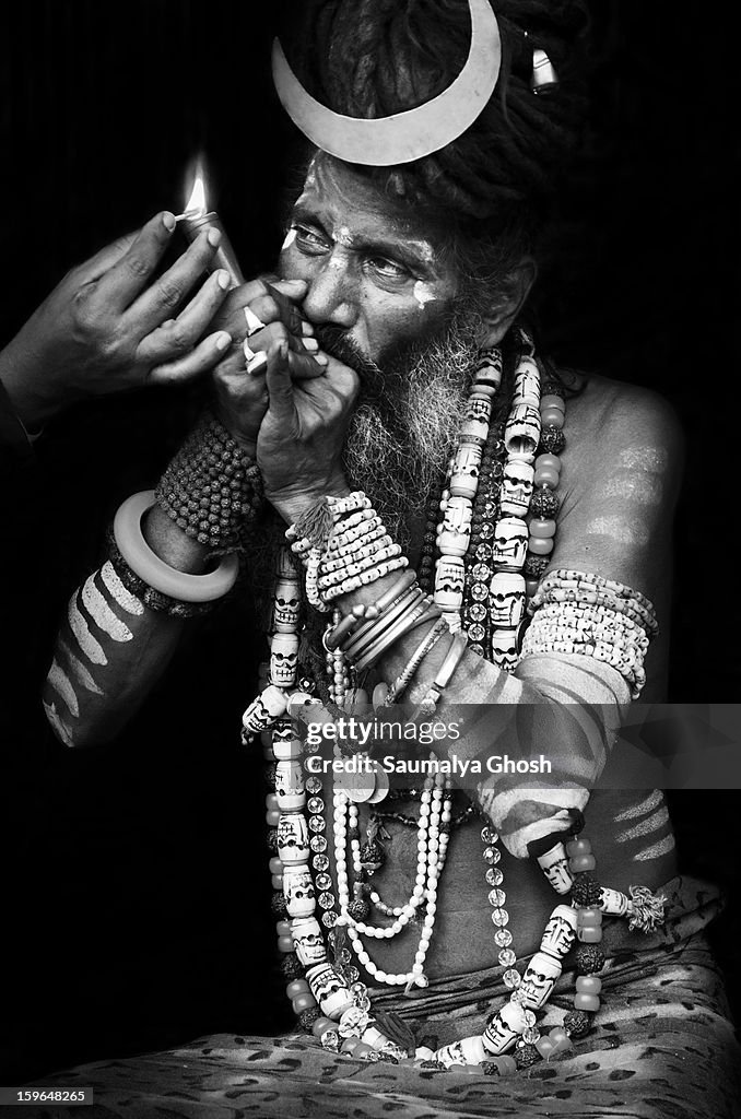 Sadhu smoking a chillum