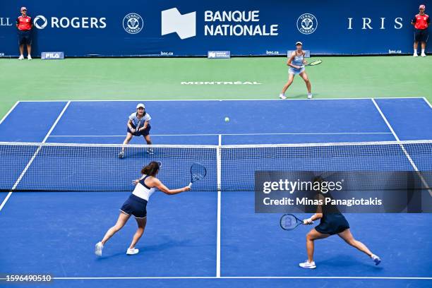 Shuko Aoyama and Ena Shibahara of Japan compete in their semifinal doubles match against Latisha Chan of Chinese Taipei and Zhaoxuan Yang of China on...