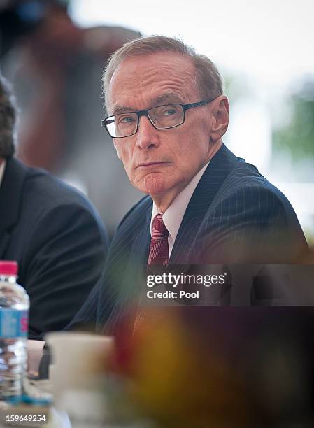 Australia's Foreign Minister Bob Carr speaks at the AUKMIN consultations on January 18, 2013 in Perth, Australia. UK Defence Secretary Philip Hammond...