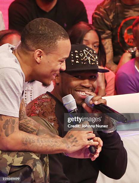 Bow Wow and 50 Cent visit BET's "106 & Park" at BET Studios on January 17, 2013 in New York City.