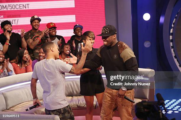 Bow Wow, Miss Mykie and 50 Cent visit BET's "106 & Park" at BET Studios on January 17, 2013 in New York City.