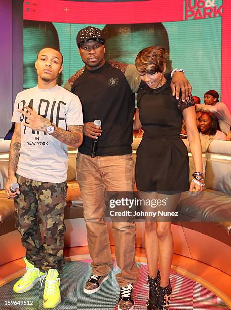 Bow Wow, 50 Cent and Miss Mykie visit BET's "106 & Park" at BET Studios on January 17, 2013 in New York City.