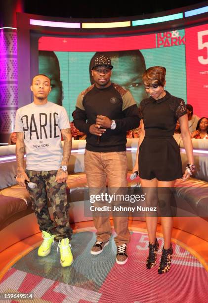 Bow Wow, 50 Cent and Miss Mykie visit BET's "106 & Park" at BET Studios on January 17, 2013 in New York City.