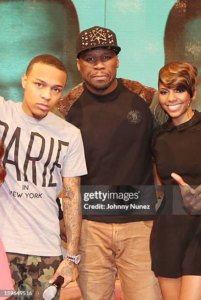 Bow Wow, 50 Cent and Miss Mykie visit BET's "106 & Park" at BET Studios on January 17, 2013 in New York City.