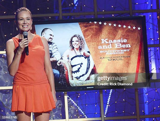 Singer/Songwriter Jewel hosts the 31st annual Texaco Country Showdown National final at the Ryman Auditorium on January 17, 2013 in Nashville,...