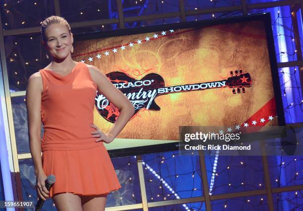 Singer/Songwriter Jewel hosts the 31st annual Texaco Country Showdown National final at the Ryman Auditorium on January 17, 2013 in Nashville,...