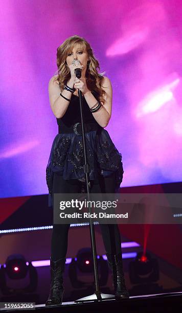 Contestant Diedre Thornell performs at the 31st annual Texaco Country Showdown National final at the Ryman Auditorium on January 17, 2013 in...