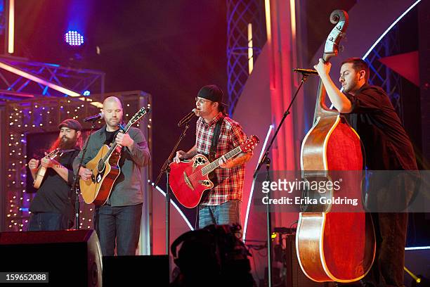 Tommy McCarthy, Mike Jacobs, Ryan Hakker and Dustin Medeiros of Poor Man's Poison perform at the 31st annual Texaco Country Showdown fational final...