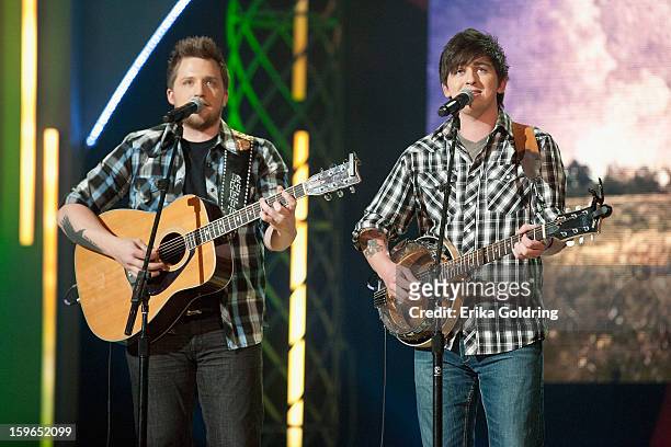 Brendan Roberson and Rhett Roberson of the Brothers Roberson perform at the 31st annual Texaco Country Showdown fational final at the Ryman...