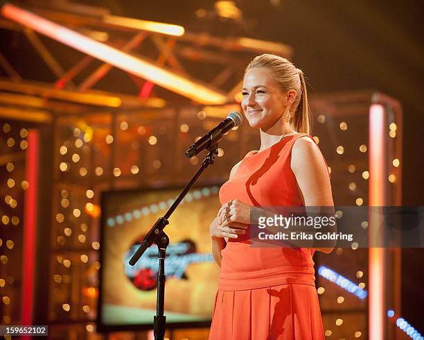 American singer-songwriter Jewel hosts the 31st annual Texaco Country Showdown fational final at the Ryman Auditorium on January 17, 2013 in...