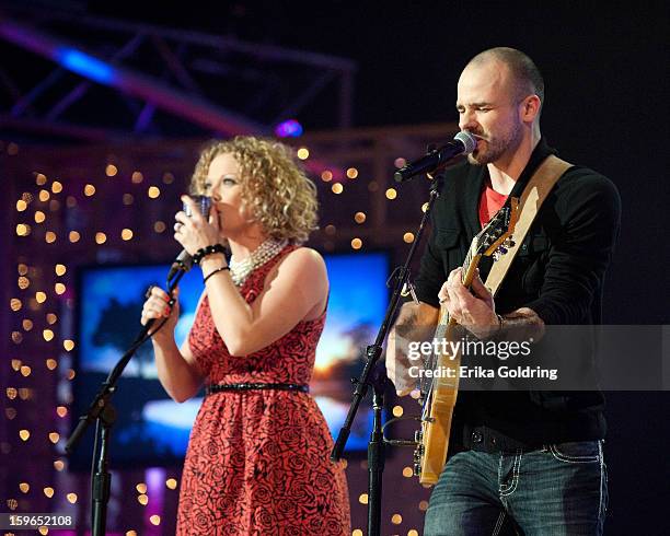 Kassie Miller and Ben Wilson perform at the 31st annual Texaco Country Showdown fational final at the Ryman Auditorium on January 17, 2013 in...
