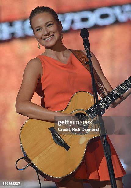 Singer/Songwriter Jewel hosts at the 31st annual Texaco Country Showdown National final at the Ryman Auditorium on January 17, 2013 in Nashville,...