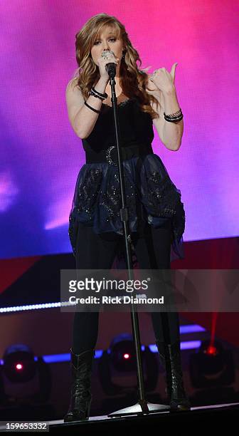 Contestant Diedre Thornell performs at the 31st annual Texaco Country Showdown National final at the Ryman Auditorium on January 17, 2013 in...
