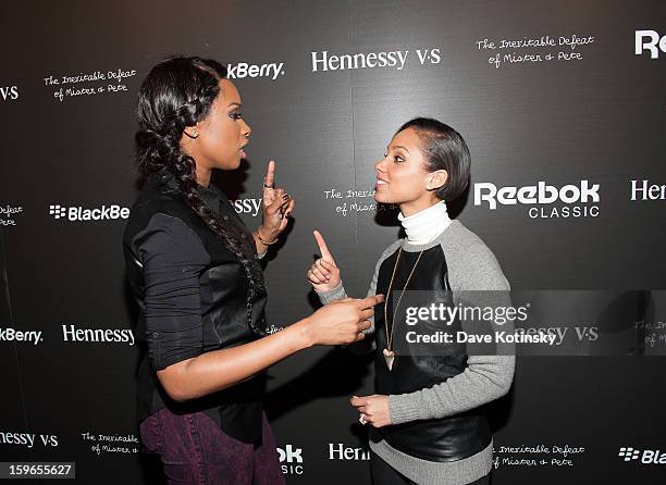 Jennifer Hudson and Alicia Keys attend the Hennessy VS Presents "The Inevitable Defeat of Mister and Pete" sponsored by Reebok and Blackberry at the...