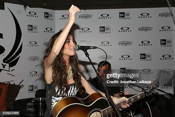 Kate Voegele performs at the Lil Jon Birthday Party at Downstairs Bar on January 17, 2013 in Park City, Utah.
