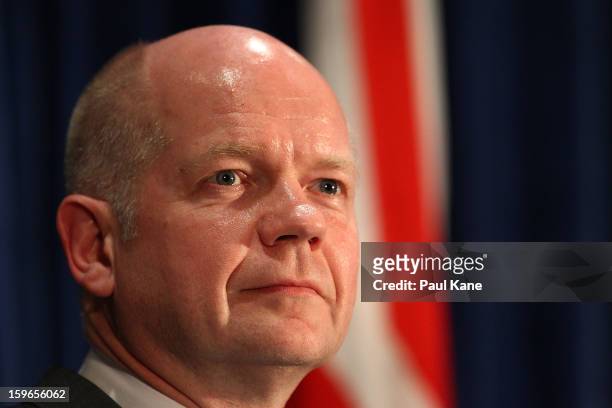 British foreign and commonwealth affairs secretary William Hague addresses the media together with Australian foreign affairs minister Bob Carr,...