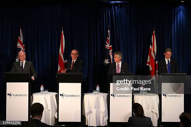 British secretary of state for foreign and commonwealth affairs William Hague, Australian foreign affairs minister Bob Carr, Australian defence...