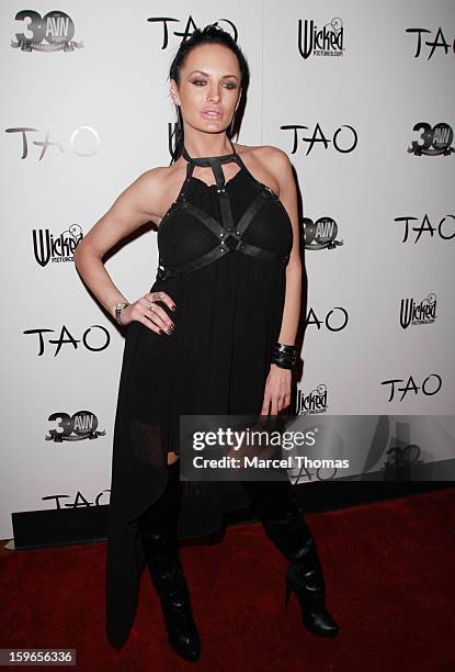 Adult film actress Alektra Blue attends the official AVN Awards pre-party at the Tao Nightclub at The Venetian on January 17, 2013 in Las Vegas,...