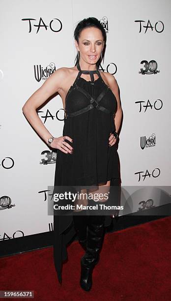 Adult film actress Alektra Blue attends the official AVN Awards pre-party at the Tao Nightclub at The Venetian on January 17, 2013 in Las Vegas,...