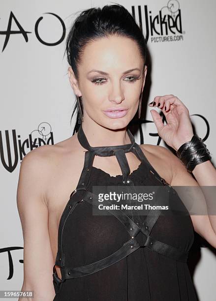 Adult film actress Alektra Blue attends the official AVN Awards pre-party at the Tao Nightclub at The Venetian on January 17, 2013 in Las Vegas,...