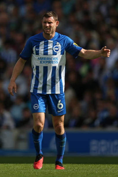 James Milner of Brighton & Hove Albion gives instructions during the pre-season friendly match between Brighton & Hove Albion and Rayo Vallecano at...