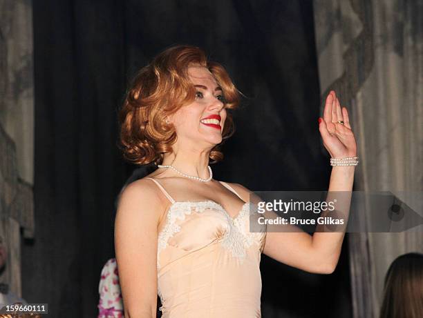 Scarlett Johansson as "Maggie the Cat" takes her Opening Night curtain call in "Cat On A Hot Tin Roof" on Broadway at The Richard Rodgers Theatre on...