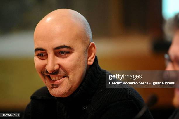 Italian author and writer Gianluca Morozzi attends the "Nastro di Moebius" conference at San Giorgio in Poggiale Library on January 16, 2013 in...