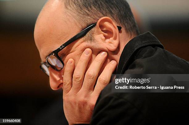 Italian author and musician Emidio Clementi attends the "Nastro di Moebius" conference at San Giorgio in Poggiale Library on January 16, 2013 in...